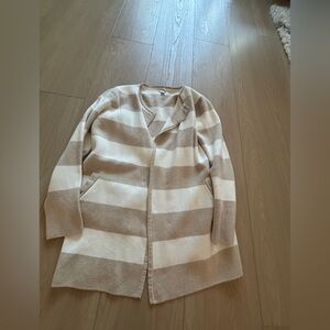 J. Crew Beige and White Striped Cardigan